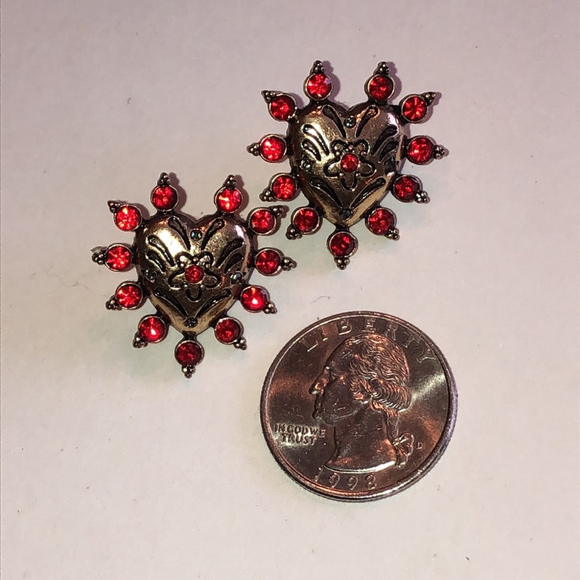 Betsy Johnson Gold Tone and Red Heart Stud Earrings - Picture 4 of 5